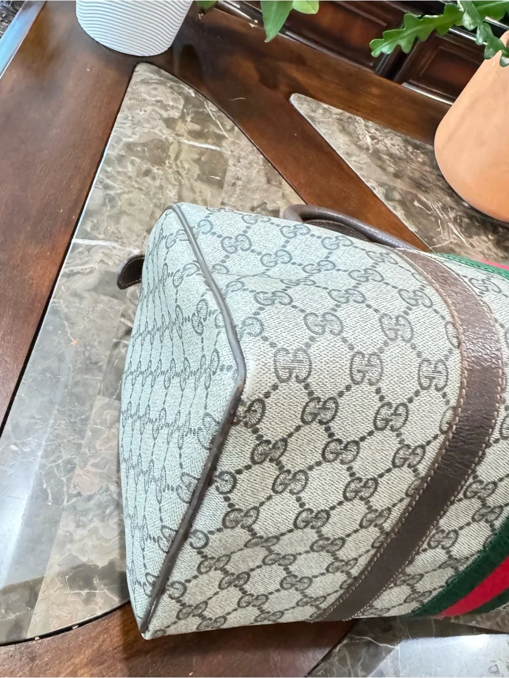 Vintage Gucci Boston GG Web Canvas Sherry Line handbag